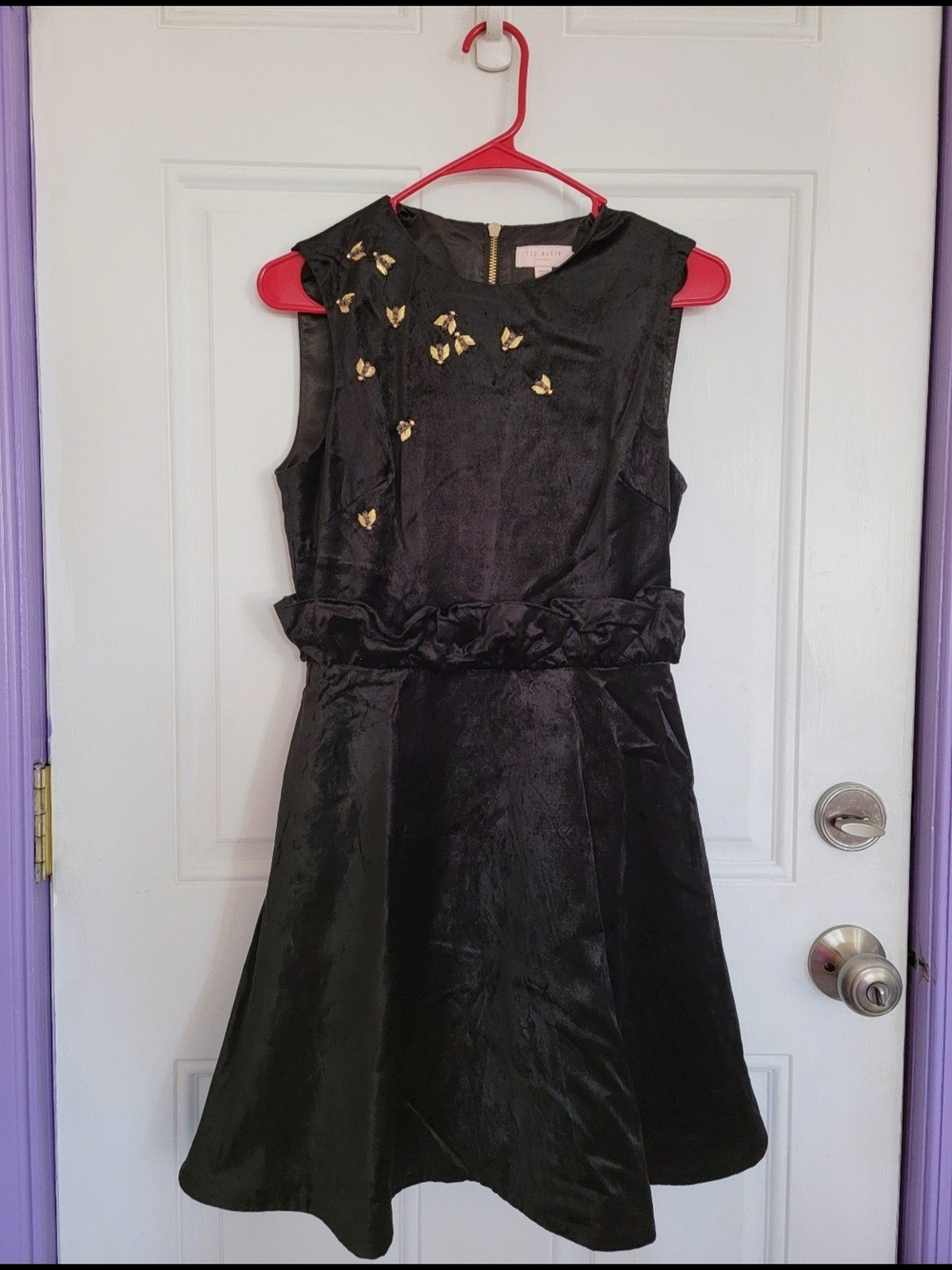 Ted Baker Black Dress with Gold Butterfly Accents